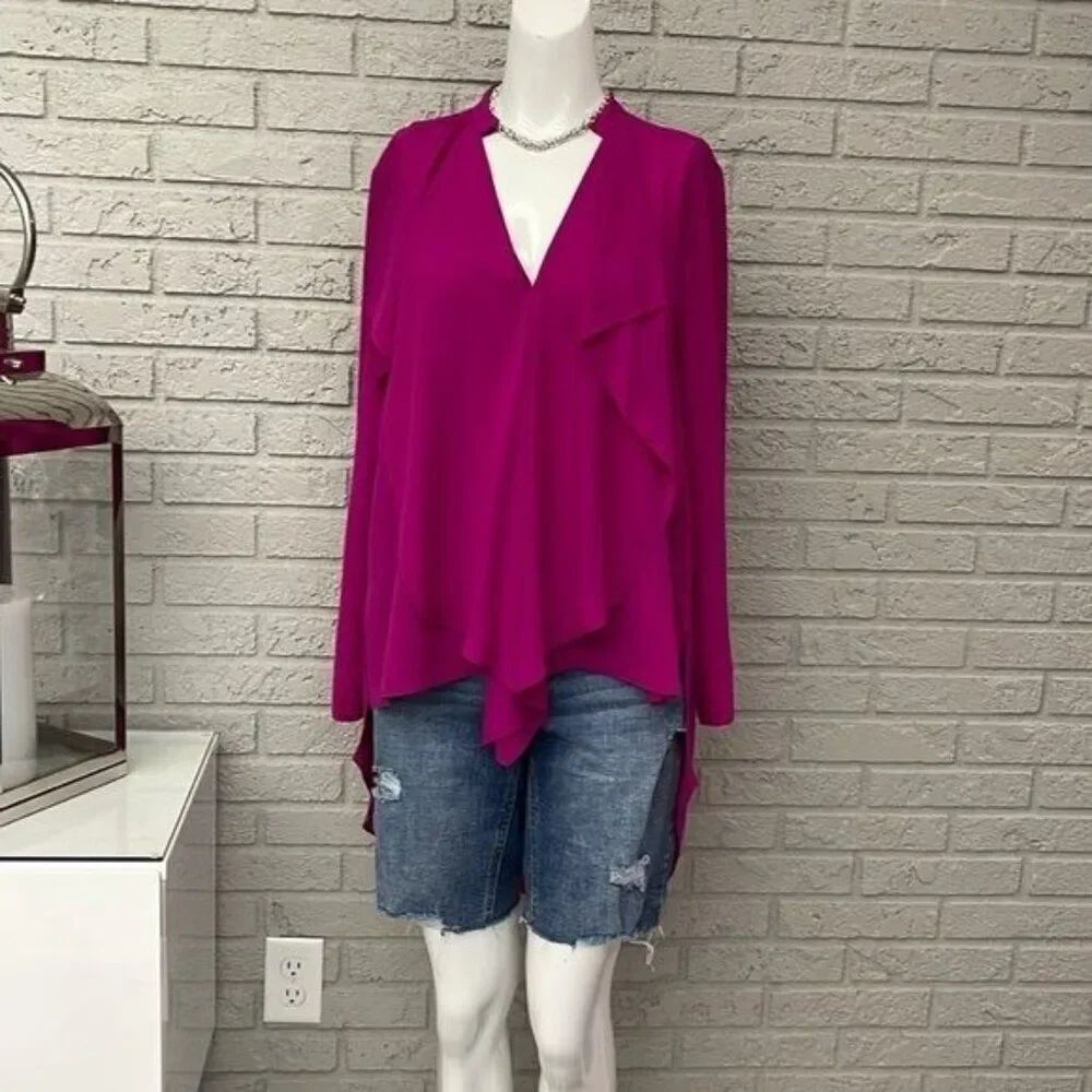 Peter Nygard Women Pink Long Sleeve Layered Hi-Low Blouse Size 10P